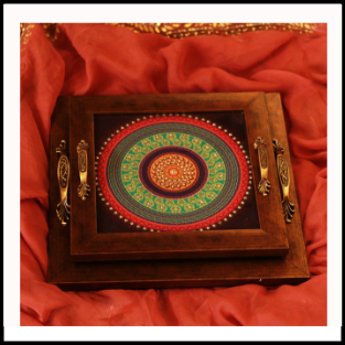 Purple Mandala Tray, Clock and Coasters Set