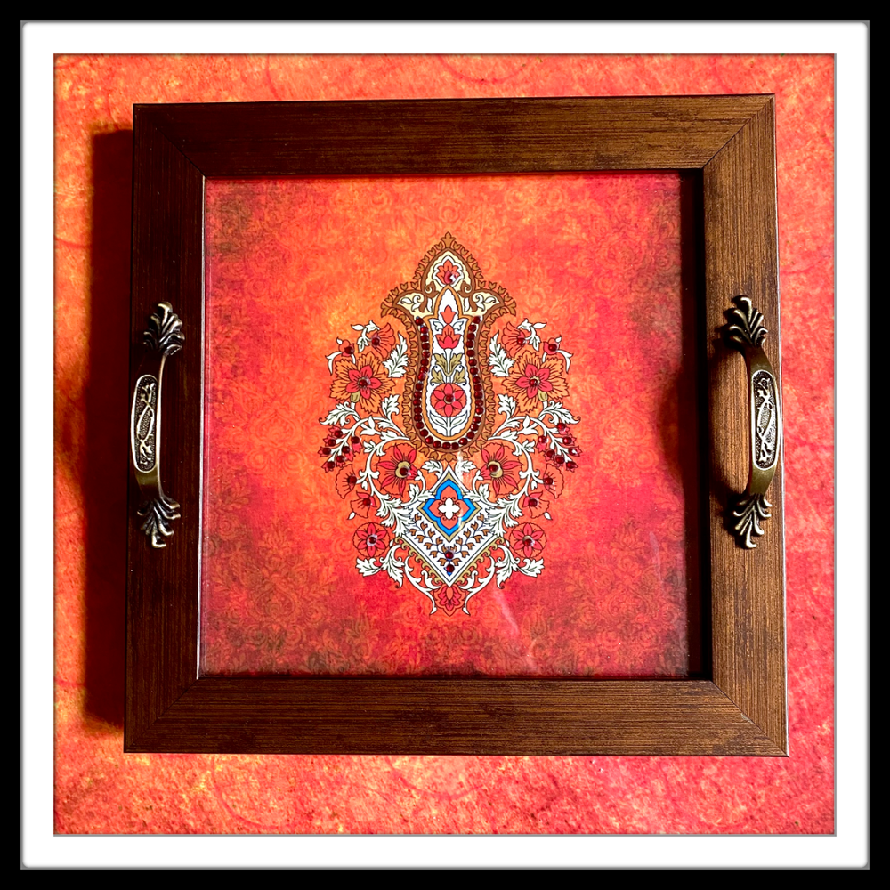 Red Paisley Square Tray