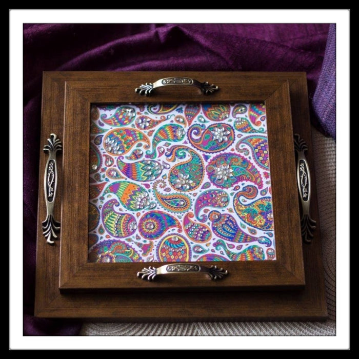 White Paisleys Tray Square Set - Footprints Forever