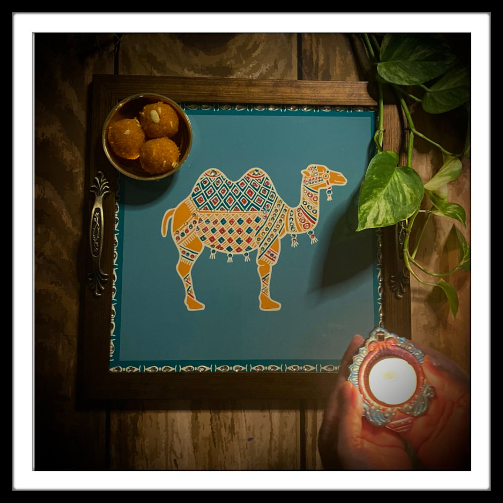 Camel decorated with Carpets Square Tray