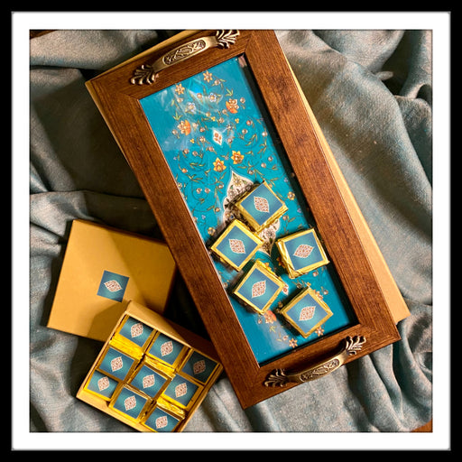 Teal Mughal Long Tray with Chocolates