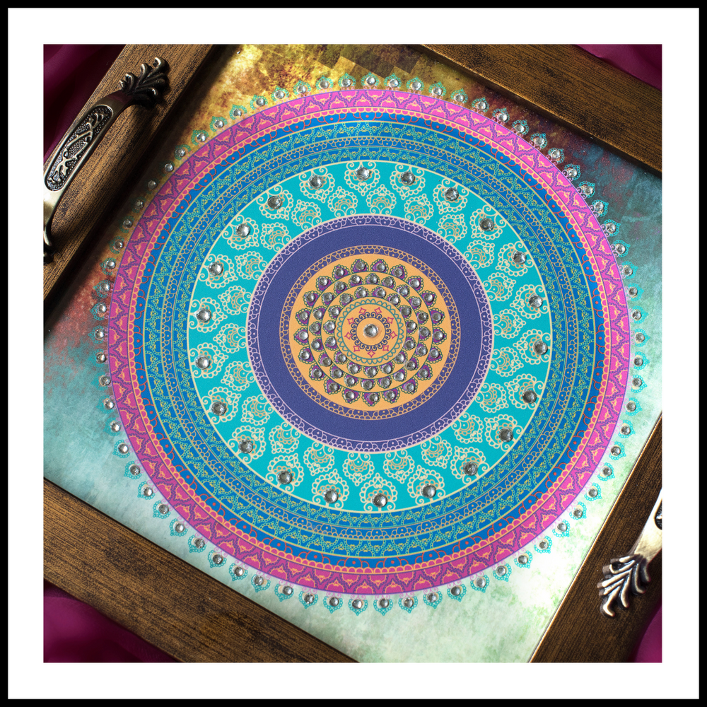 Greenish Purple Mandala Square  Tray