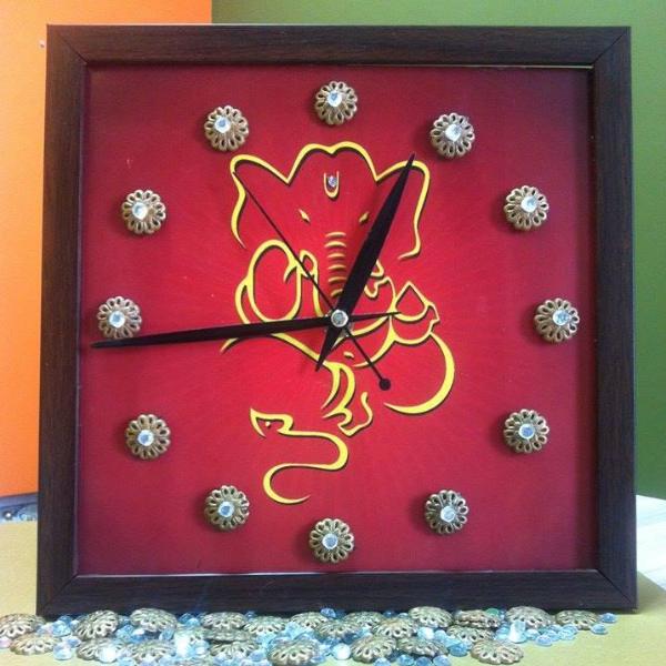 Red Ganesha Clock - Footprints Forever