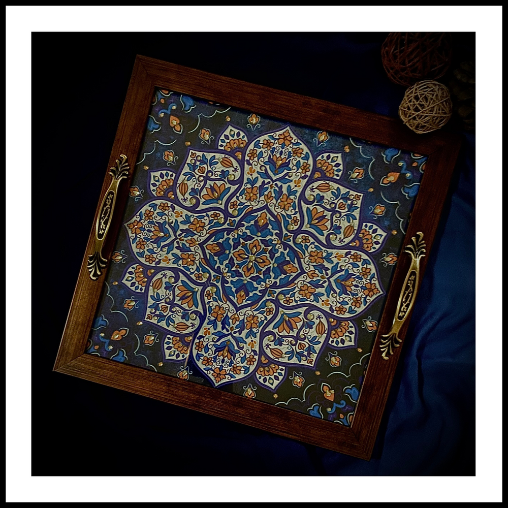 Blue Floral Mandala Square Tray