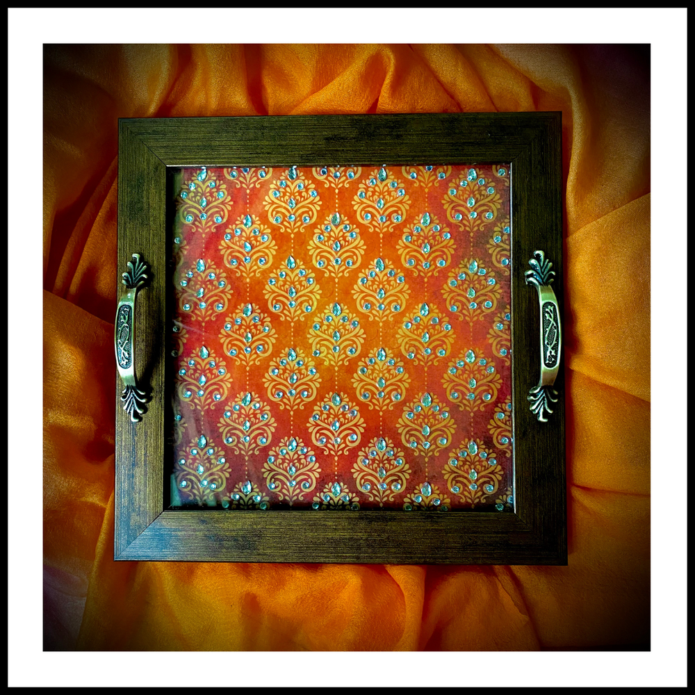 Red Mullti Damask Square Tray