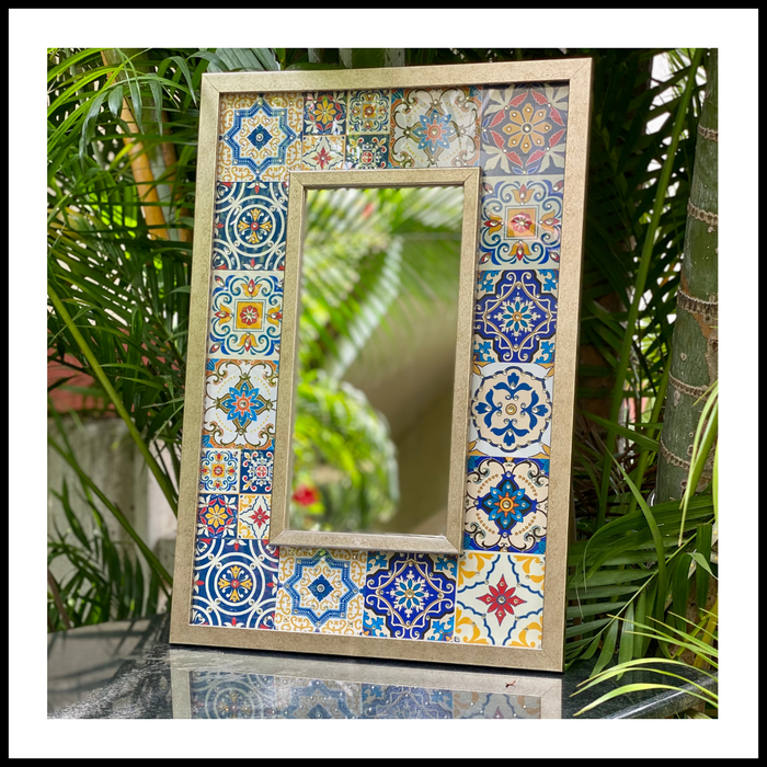 Portuguese Style Mirror Blue & Beige
