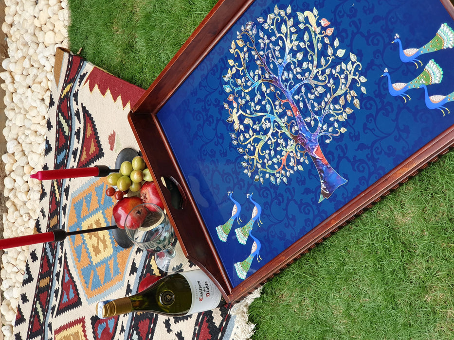 Peacock Butler Tray with Stand