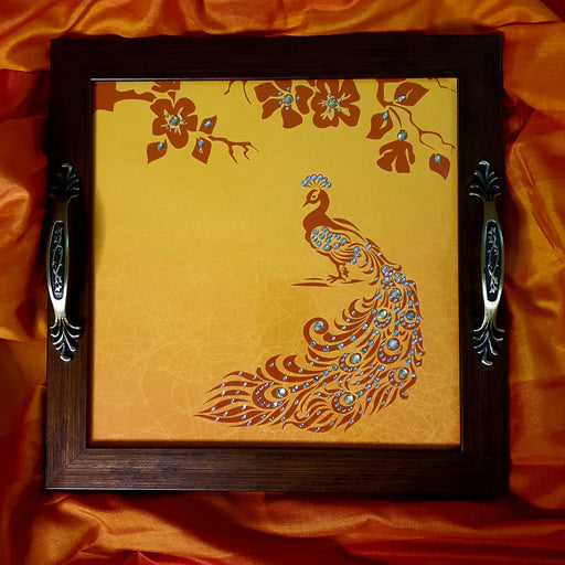 Peacock in a Forest Square Tray