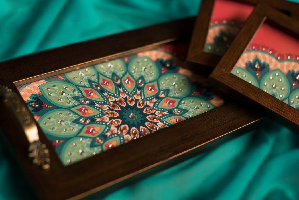 Rose Red Floral Tray & 2 Coasters Set - Footprints Forever