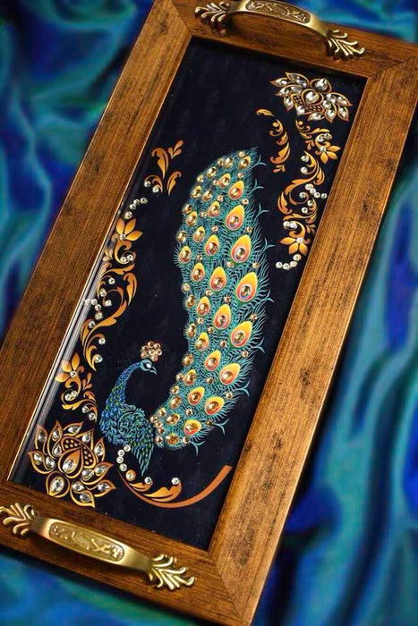Blue Peacock Long Tray - Footprints Forever