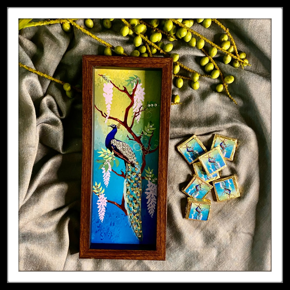 Blue Green Peacock  Box Tray with Chocolates Gift Hamper