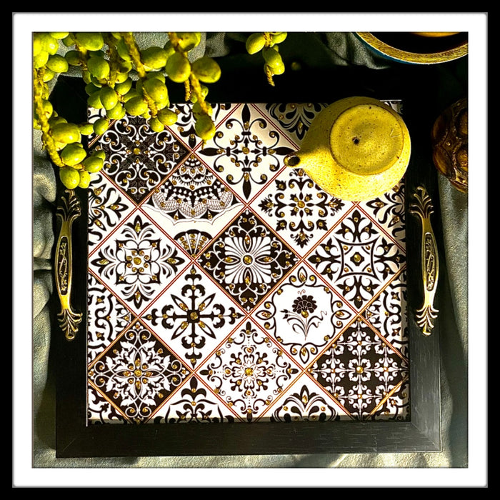 Black & White Moroccan Square Tray