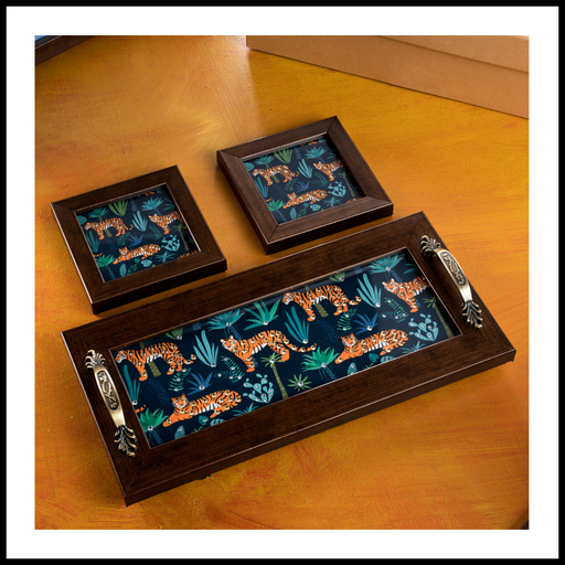 Tigers in Jungle Tray and 2 Coasters Set
