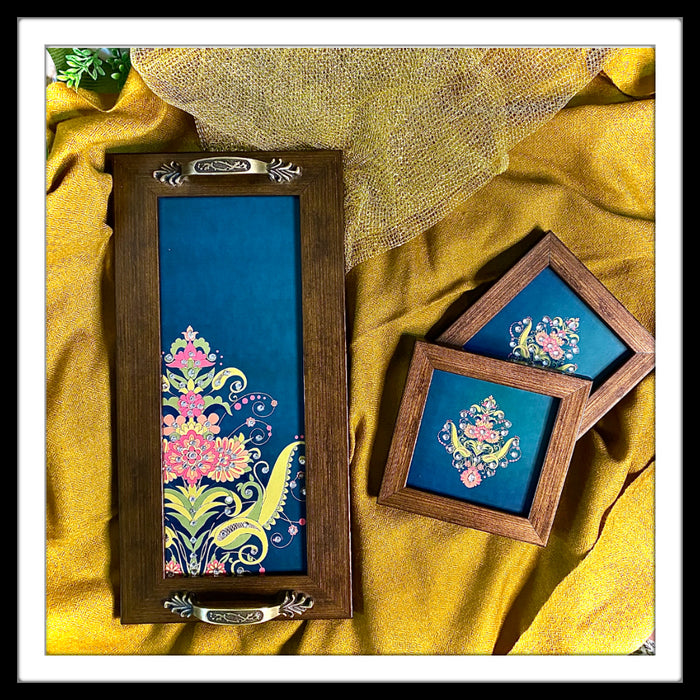 Floral Damask Tray and 2 Coasters