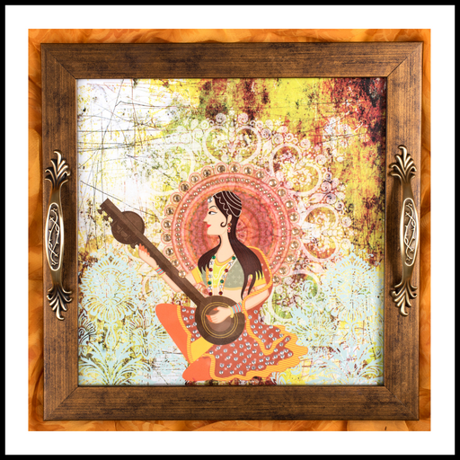 Lady with Sitar Square Tray