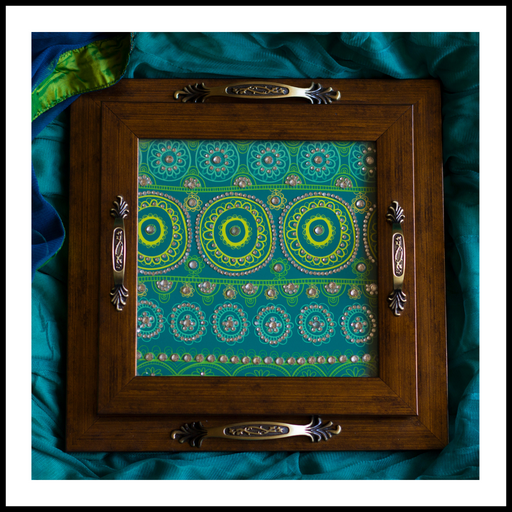 Green Kaleidoscopic Seamless Pattern Square Tray
