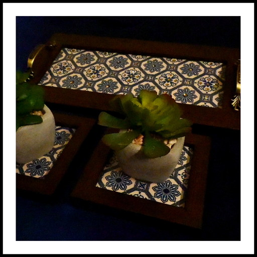 Blue & Beige Portuguese Tray & 2 Coasters Set