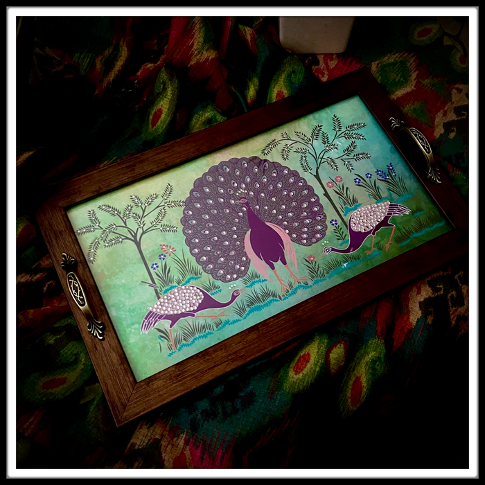 Peacock Family in Forest 2 Long Tray