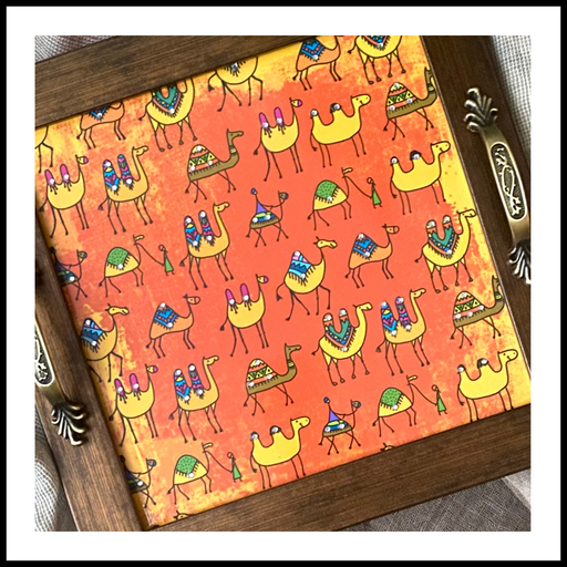 Camels on Shaded Orange Background Square  Tray