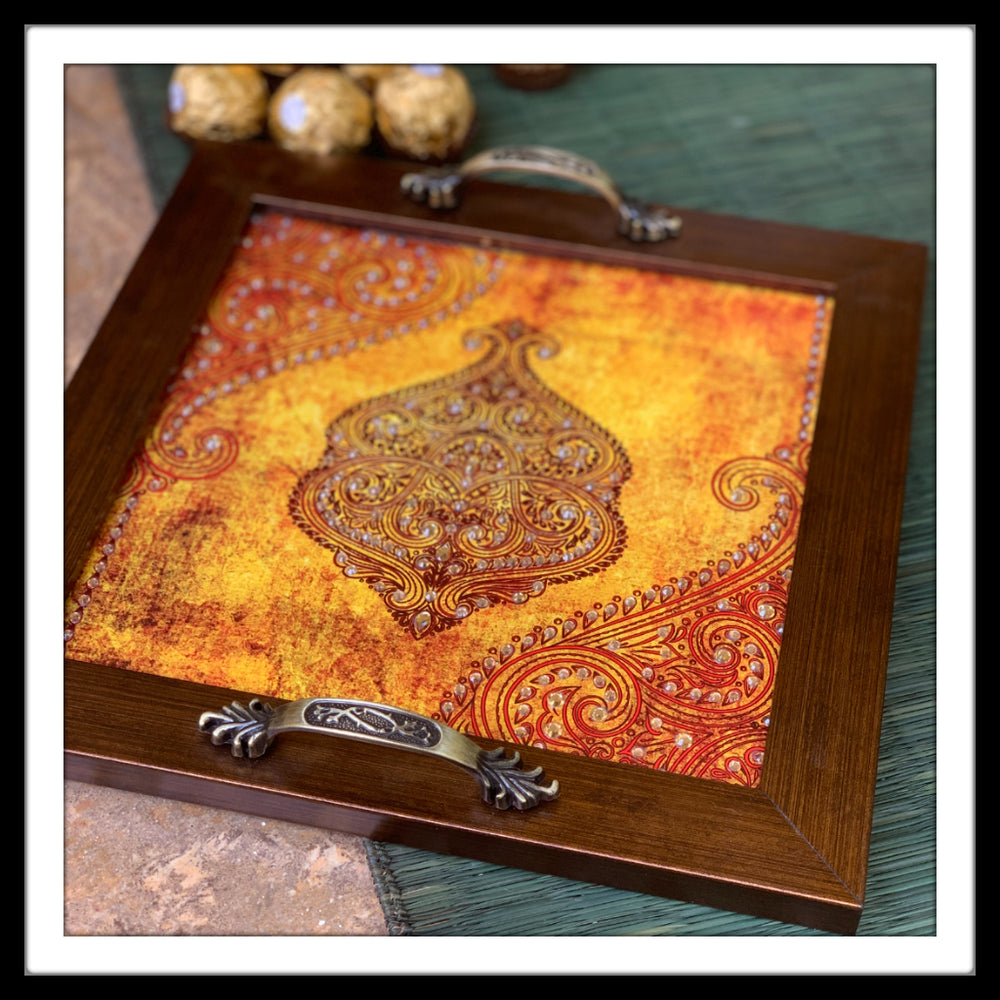 Golden Yellow Damask Square Tray
