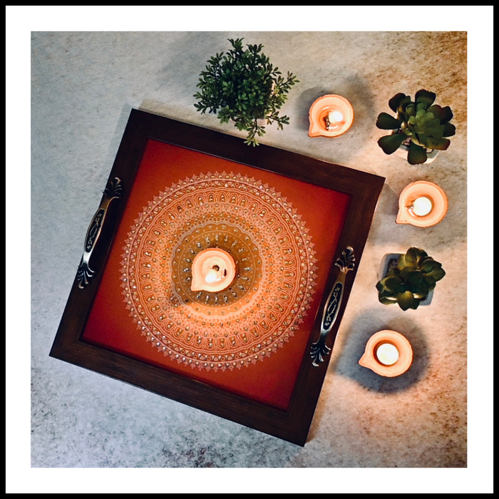 Red and Rust Mandala Square  Tray