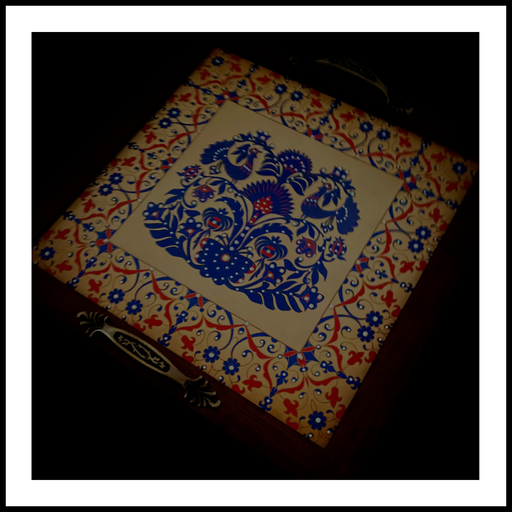 Floral Ornament with Leaves, Flowers and Birds Square  Tray