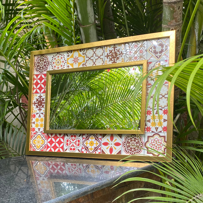 Portuguese Style Mirror Red & White