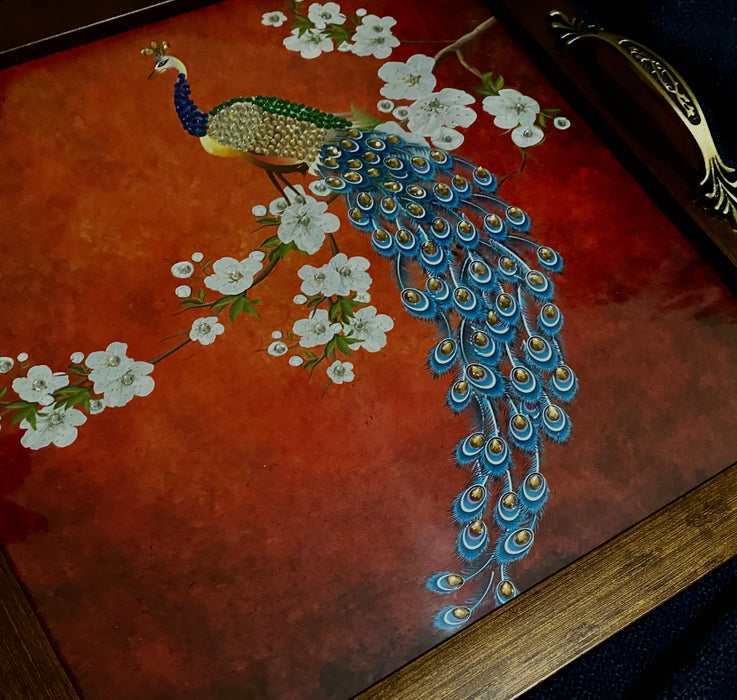 Peacock on the Branch Square Tray