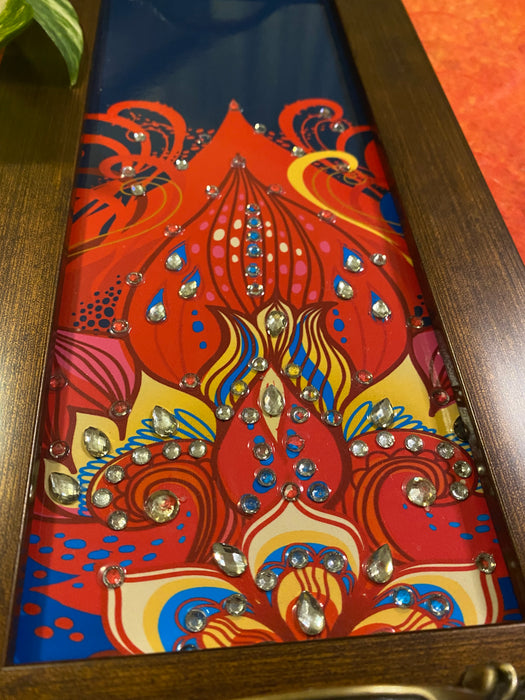 Red and Blue Floral Long Tray