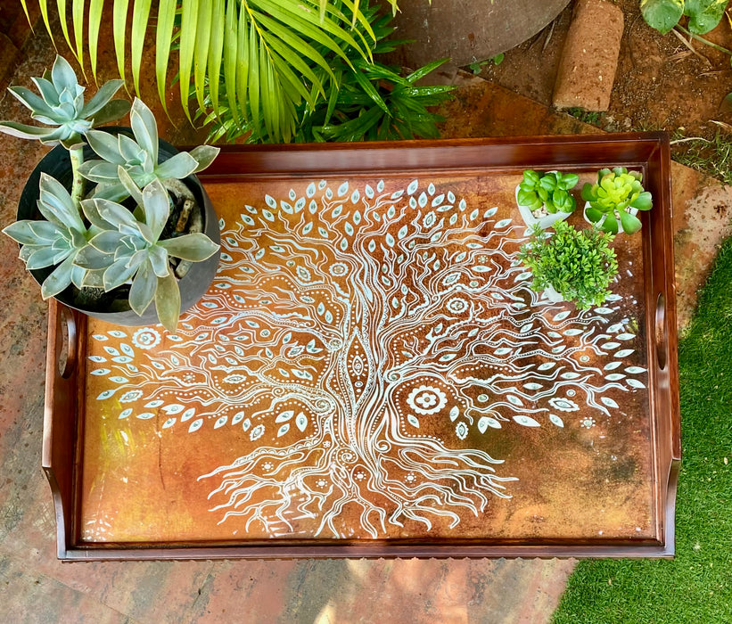 Orange Tree of Life Butler Side Table