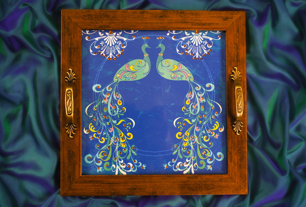 Blue & Green Peacock Square Tray