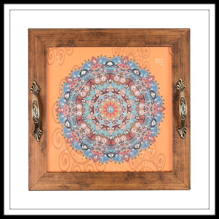 Orange Tibetan Mandala Square Tray - Footprints Forever