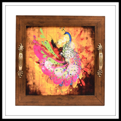 Pink & Yellow Peacock Square Tray - Footprints Forever