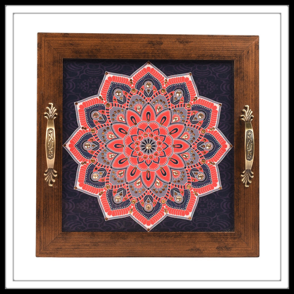 Navy Blue & Red Mandala Square Tray - Footprints Forever