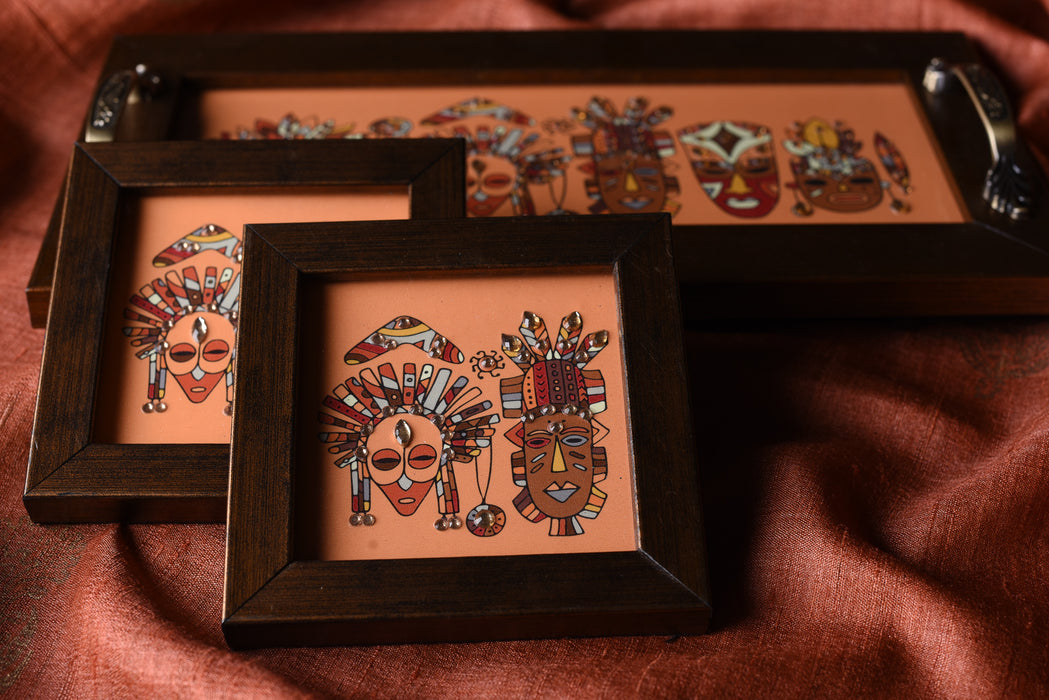 Aztec Masks Tray & 2 Coasters Set - Footprints Forever