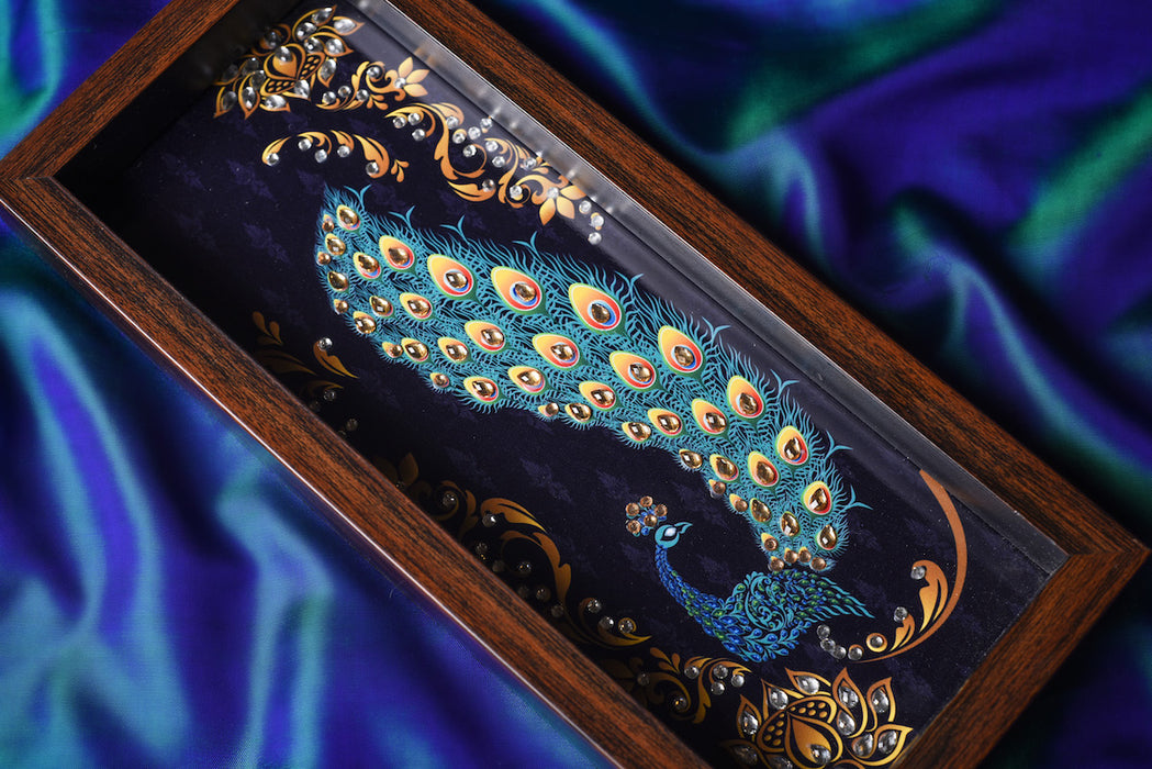 Blue Peacock Box Tray - Footprints Forever