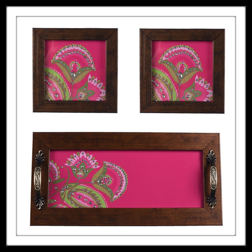 Pink Floral Tray & 2 Coasters Set - Footprints Forever