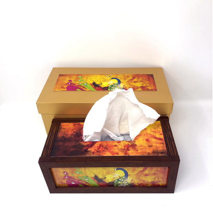 Pink & Yellow Peacock Tissue Box - Footprints Forever
