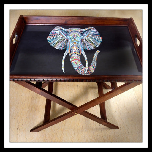 Black Elephant Butler Tray with Trestle Stand - Footprints Forever