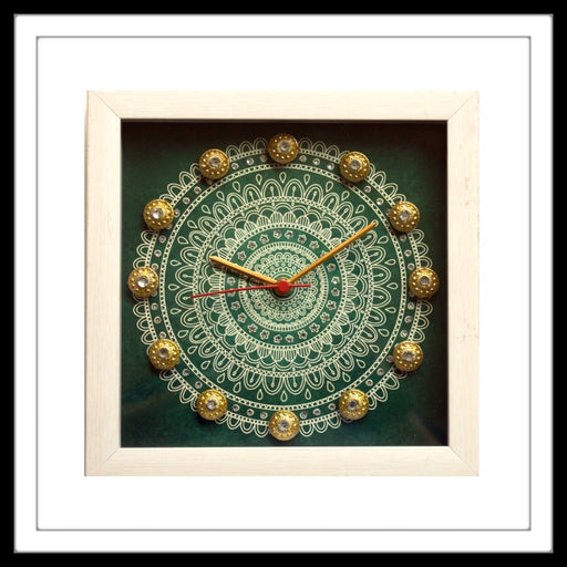 Green & White Mandala Clock - Footprints Forever
