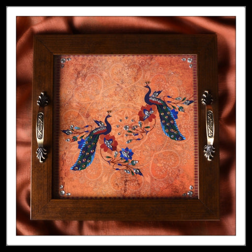Rust Peacock Square Tray - Footprints Forever