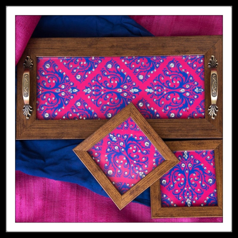 Pink & Blue Tray & 2 Coasters Set - Footprints Forever