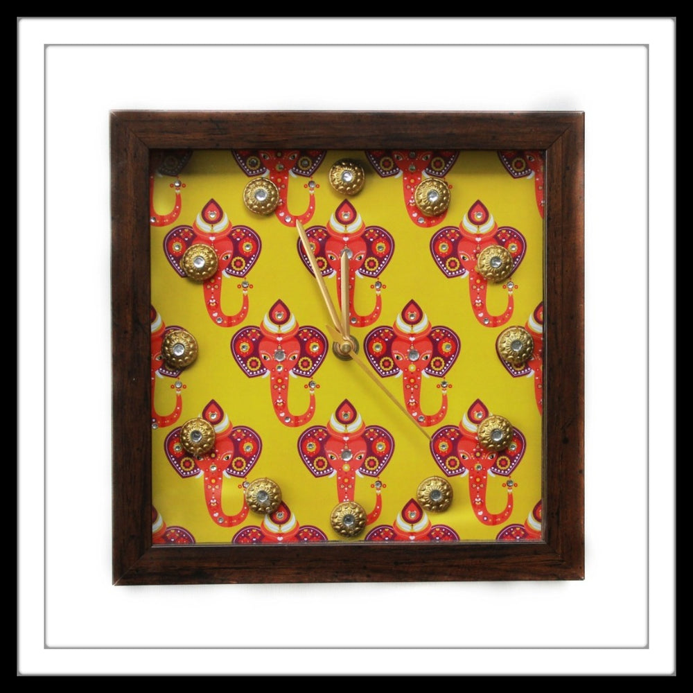 Yellow Multi Ganesha Clock - Footprints Forever