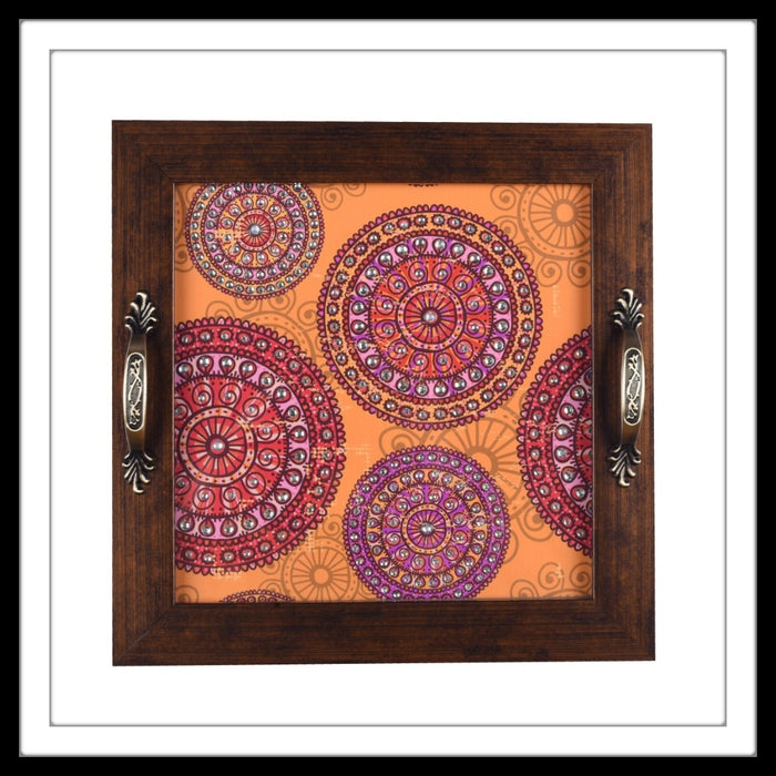 Pink & Yellow Lace Mandala Square Tray - Footprints Forever