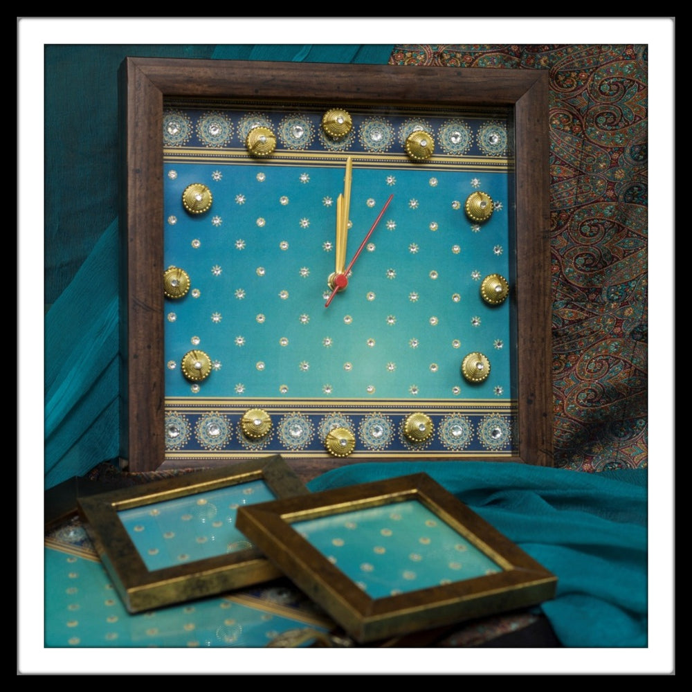 Bedazzled Blue Tray, Clock and Coasters Set - Footprints Forever