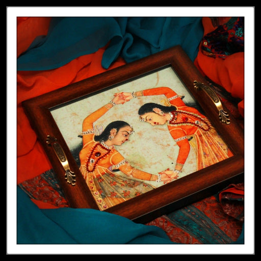 Mughal Dancing Girls Square Tray - Footprints Forever