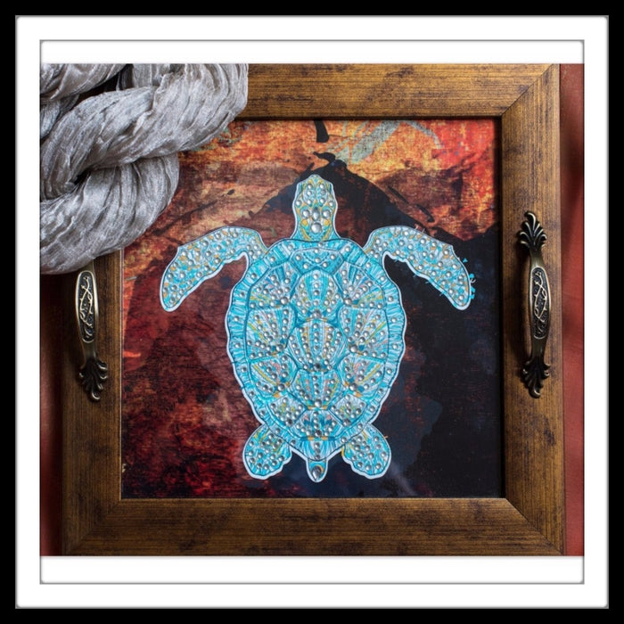 Abstract Background Turtle Square Tray - Footprints Forever