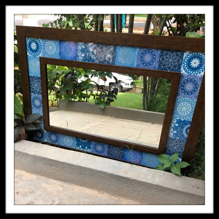 Handmade Blue & White Mirror (Small) - Footprints Forever