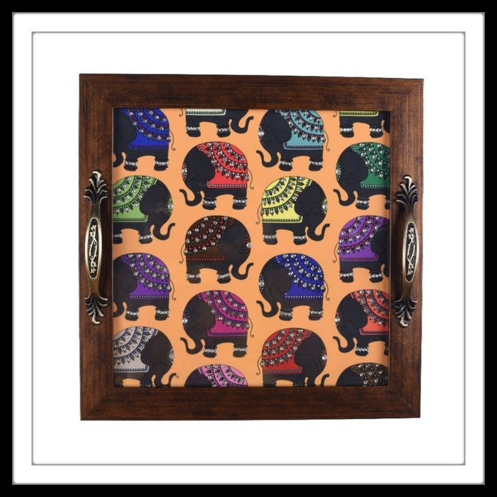 Colourful Elephants Square Tray - Footprints Forever