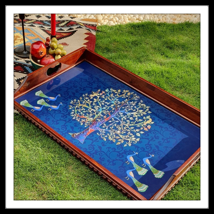 Peacock Butler Tray with Stand